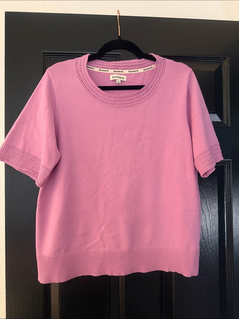 Bearpaw purple Crochet-Trim Short Sleeve Sweater